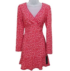 City Studio Red & Cream Floral Dress NWT Size M